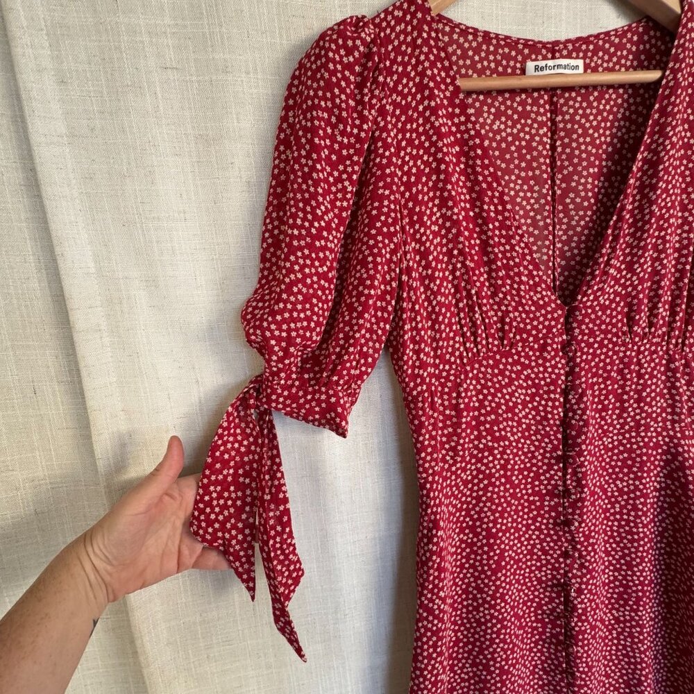 Red Floral Midi Dress - Picture 5 of 8